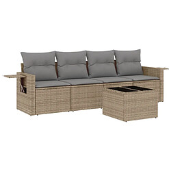 vidaXL Salon de jardin avec coussins 5 pcs beige résine tressée