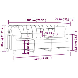 Acheter vidaXL Canapé 3 places avec oreillers bordeaux 180 cm similicuir