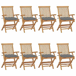 Maison Chic Lot de 8 Chaises de jardin,Fauteuil d'extérieur avec coussins gris Bois de teck massif -MN77041