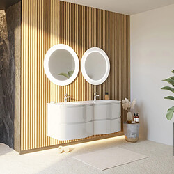 Kiamami Valentina MEUBLE DE SALLE DE BAIN MURAL COURBE 140 CM BLANC BRILLANT AVEC 2 MIROIRS À LED | LOS ANGELES