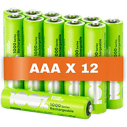 Piles Rechargeables AAA - Lot de 12 Piles | 100% PeakPower | Batteries AAA LR3 Rechargeables 1.2v Minh 800 mAh | Pré-Chargées