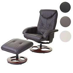 Mendler Fauteuil de relaxation HWC-C46, fauteuil de télévision avec tabouret, similicuir ~ marron