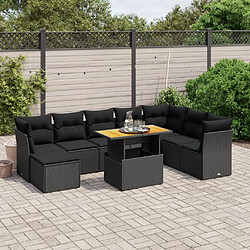 vidaXL Salon de jardin 9 pcs avec coussins noir résine tressée 