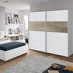 Pegane Armoire avec 2 portes coulissantes coloris Alaska chêne à nœuds / blanc artic - Hauteur 200 x Longueur 180 x Profondeur 60 cm