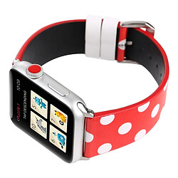 Wewoo Bande de montre-bracelet en cuir véritable simple motif à pois pour Apple Watch séries 3 & 2 & 1 38mm rouge + blanc pas cher