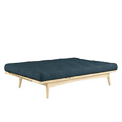 Acheter Inside 75 Banquette futon FOLK en pin massif coloris bleu pétrole couchage 130 x 190 cm.