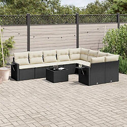 vidaXL Salon de jardin 10 pcs avec coussins noir résine tressée 