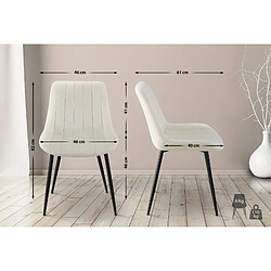 Decoshop26 Chaise de salle à manger x1 en velours crème avec coutures verticales piètement en métal noir 10_0002332