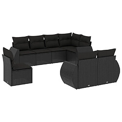 vidaXL Salon de jardin 8 pcs avec coussins noir résine tressée