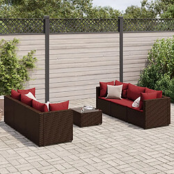 vidaXL Salon de jardin avec coussins 7 pcs marron résine tressée 