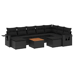 vidaXL Salon de jardin 10 pcs avec coussins noir résine tressée