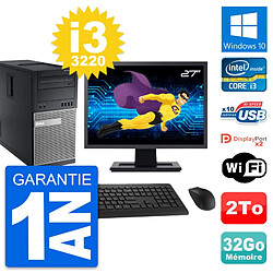 PC Tour Dell 9010 Ecran 27" Intel i3-3220 RAM 32Go Disque 2To Windows 10 Wifi · Occasion 