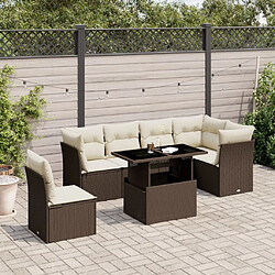 vidaXL Salon de jardin avec coussins 7 pcs marron résine tressée 