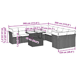 Acheter vidaXL Salon de jardin 11 pcs avec coussins gris résine tressée