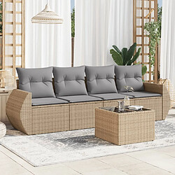 vidaXL Salon de jardin avec coussins 5 pcs beige résine tressée 