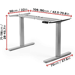 Duronic Bureau Assis-Debout Gris TM22 GY | Structure de Bureau à Hauteur Ajustable 71–116 cm | Électrique | Sauvegarde des Tailles | Max 100 kg | Station Ergonomique | Plateau Disponible séparément