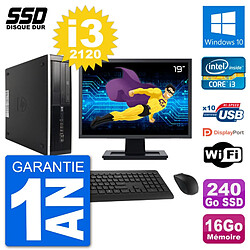 PC HP 8300 Elite SFF Ecran 19" Intel i3-2120 RAM 16Go SSD 240Go Windows 10 Wifi - Occasion