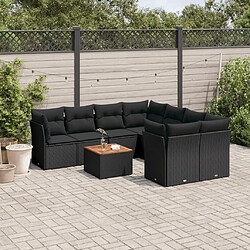 Maison Chic Ensemble Tables et chaises d'extérieur 9 pcs avec coussins,Salon de jardin noir résine tressée -GKD768927