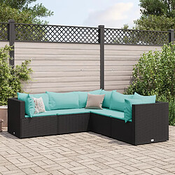 vidaXL Salon de jardin 5 pcs avec coussins Noir Résine tressée 