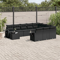 vidaXL Salon de jardin 11 pcs avec coussins noir résine tressée