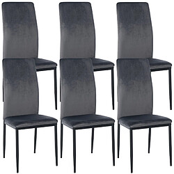 Decoshop26 Lot de 6 chaises de salle à manger design simple en tissu velours gris foncé cadre en métal noir CDS10283 