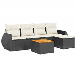 vidaXL Salon de jardin 6 pcs avec coussins noir résine tressée