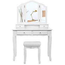 SONGMICS grande Coiffeuse, Table de maquillage, Avec miroir à 3 volets, 4 tiroirs et 1 tabouret, Style champêtre, Blanc, RDT07W