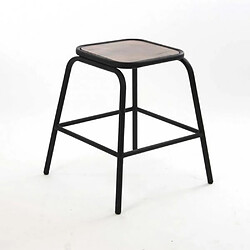 Pegane Tabouret noir plateau en bois d'acacia, structure en métal, 42 x 42 x 46 cm 