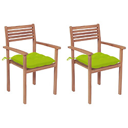 vidaXL Chaises de jardin lot de 2 avec coussins vert vif Teck massif 