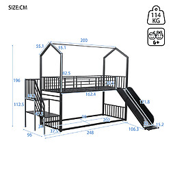 Avis Sweiko Lit superposé Lit jeune 90x200 cm lit à cadre en fer avec escalier coulissant escaliers noir