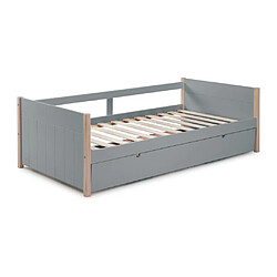 Avis Vente-Unique Lit gigogne 2 x 90 x 190 cm - MDF, pin et métal - Vert et naturel - MAREKI