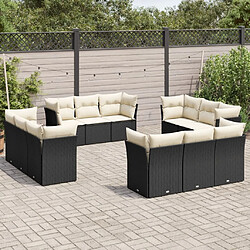 vidaXL Salon de jardin 12 pcs avec coussins noir résine tressée