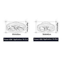 Universal Plafonnier ventilateur led 40cm, 6 vitesses lointain chambre moderne 48w plafonnier ventilateur silencieux lumière réglable petite lumière ventilateur lumière réglable, noir