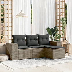 vidaXL Salon de jardin 4 pcs avec coussins gris résine tressée 