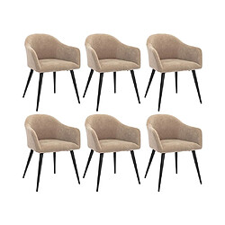 Vente-Unique Lot de 6 chaises BIBO - avec accoudoirs - Effet velours & métal - Beige