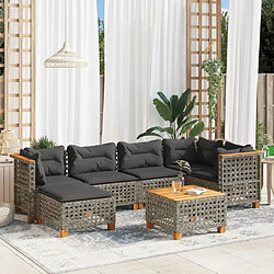 vidaXL Salon de jardin avec coussins 7 pcs gris résine tressée