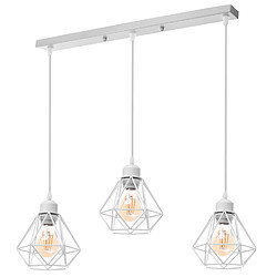 Stoex Plafonnier Rétro À 3 Lumières Blanc Suspension Lustre E27 Cage en Métal Suspension Luminaire Vintage D'Intérieur 