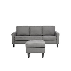 Beliani Canapé 3 places avec pouf en tissu gris clair AVESTA