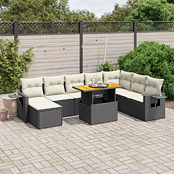 vidaXL Salon de jardin 9 pcs avec coussins noir résine tressée 