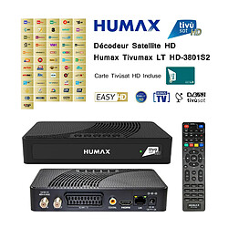 Pack Tivùsat Décodeur Satellite HD Humax Tivumax LT HD-3801S2 + Carte Tivùsat HD Activation Comprise - DVB-S2 HEVC Main 10 (10bit) Easy HD par Tivùsat 