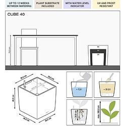 No Name Pot de fleur - LEC - Cube Premium 40 - argent métallisé - résistant aux intempéries et aux UV