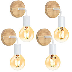 Stoex Appliques Murales Vintage Blancs Appliques Murales Modernes D'Intérieur Lampe Murale Rétro en Bois E27 Pour Chevet, Chambre À Coucher, Hôtel, 3PCS 