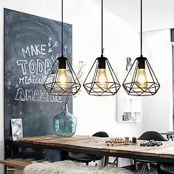 Avis Stoex Suspension Luminaire Vintage Ø200Mm Lustre Diamant Rétro Industriel Plafonnier Hauteur Réglable 3 Supports de Lampe Suspension Noir