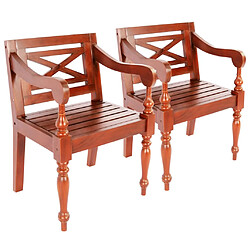 vidaXL Chaises Batavia lot de 2 marron foncé bois d'acajou solide 