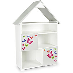 Leomark Bibliothèque PETIT CHALET blanc et gris à 6 compartiments motif Papillons