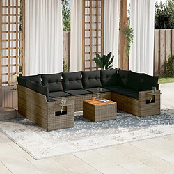 Maison Chic Salon de jardin avec coussins 10 pcs, Ensemble Tables et chaises de jardin, gris résine tressée -GKD989601