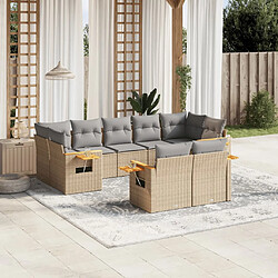 vidaXL Salon de jardin avec coussins 9 pcs beige résine tressée 