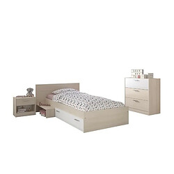 Youdoit Lit enfant réversible + chevet + commode 3 tiroirs - 121 x 193 x Hauteur 67 cm.