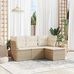 vidaXL Salon de jardin avec coussins 4 pcs beige résine tressée