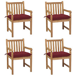 Maison Chic Lot de 4 Chaises de jardin avec coussins | Fauteuil chaises d'extérieur bordeaux Teck solide -GKD18422